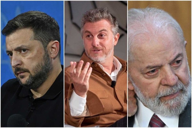 O presidente ucraniano Zelensky criticou Lula durante entrevista ao apresentador Luciano Huck/Foto: SERGEI CHUZAVKOV / AFP, Reprodução/Globo, Evaristo Sa/AFP O presidente ucraniano Zelensky criticou Lula durante entrevista ao apresentador Luciano Huck/Foto: SERGEI CHUZAVKOV / AFP, Reprodução/Globo, Evaristo Sa/AFP
