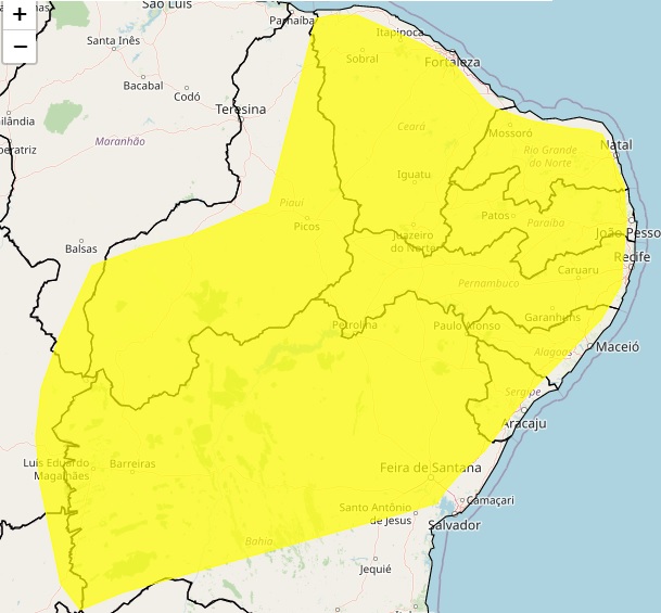 Mapa mostra áreas com previsão de ventos fortes/Imagem: Inmet Mapa mostra áreas com previsão de ventos fortes/Imagem: Inmet