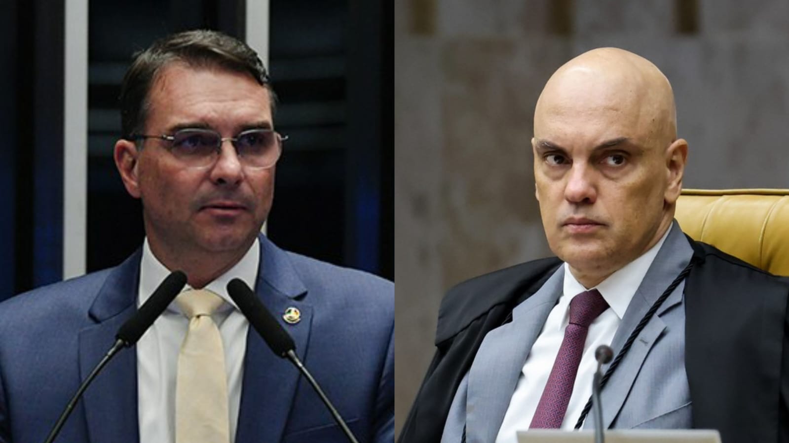 Flávio Bolsonaro (à esq.) e Alexandre de Moraes (à dir.)/foto: Jefferson Rudy/Agência Senado e Gustavo Moreno/SCO/STF Flávio Bolsonaro (à esq.) e Alexandre de Moraes (à dir.)/foto: Jefferson Rudy/Agência Senado e Gustavo Moreno/SCO/STF