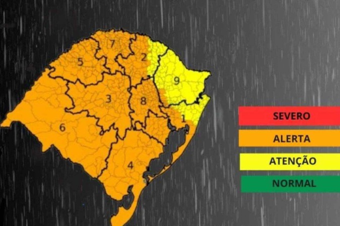 A Defesa Civil do Rio Grande do Sul emitiu um alerta, na tarde da última terça-feira (17/09), sobre as fortes chuvas e temporais que atingirão o estado na madrugada desta quinta-feira (19/09)/foto: Defesa Civil do RS A Defesa Civil do Rio Grande do Sul emitiu um alerta, na tarde da última terça-feira (17/09), sobre as fortes chuvas e temporais que atingirão o estado na madrugada desta quinta-feira (19/09)/foto: Defesa Civil do RS