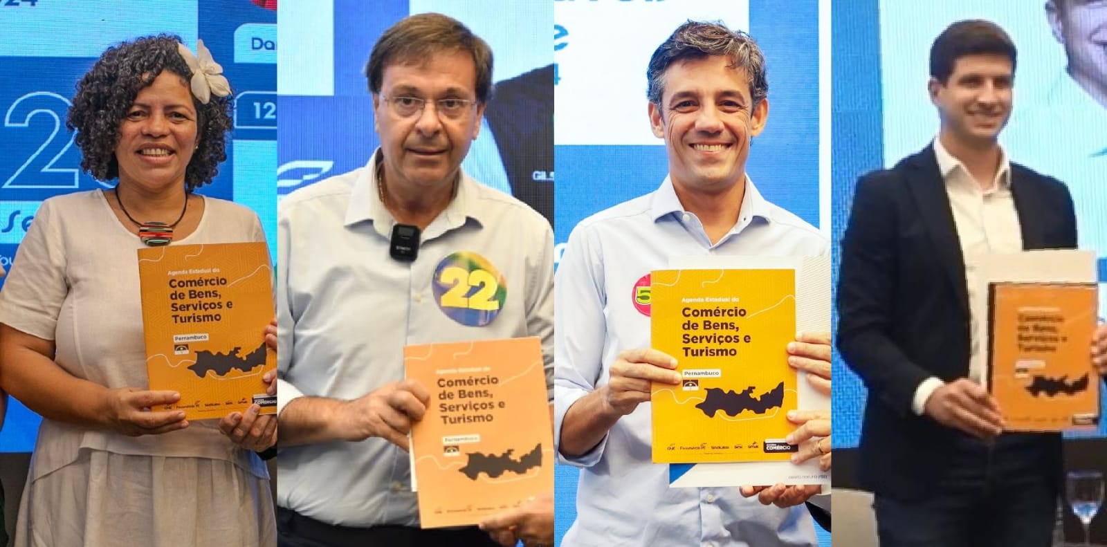 Candidatos à Prefeitura do Recife participaram de sabatina na Fecomércio nesta segunda-feira (20)/Fran Silva; Ademar Filho; Nicole Rodrigues; Reprodução/Fecomércio