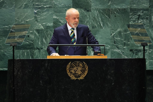 Luiz Inácio Lula da Silva, presidente da República Federativa do Brasil, discursa durante a Assembleia Geral das Nações Unidas/Créditos: MICHAEL M. SANTIAGO / GETTY IMAGES NORTH AMERICA / GETTY IMAGES VIA AFP Luiz Inácio Lula da Silva, presidente da República Federativa do Brasil, discursa durante a Assembleia Geral das Nações Unidas/Créditos: MICHAEL M. SANTIAGO / GETTY IMAGES NORTH AMERICA / GETTY IMAGES VIA AFP