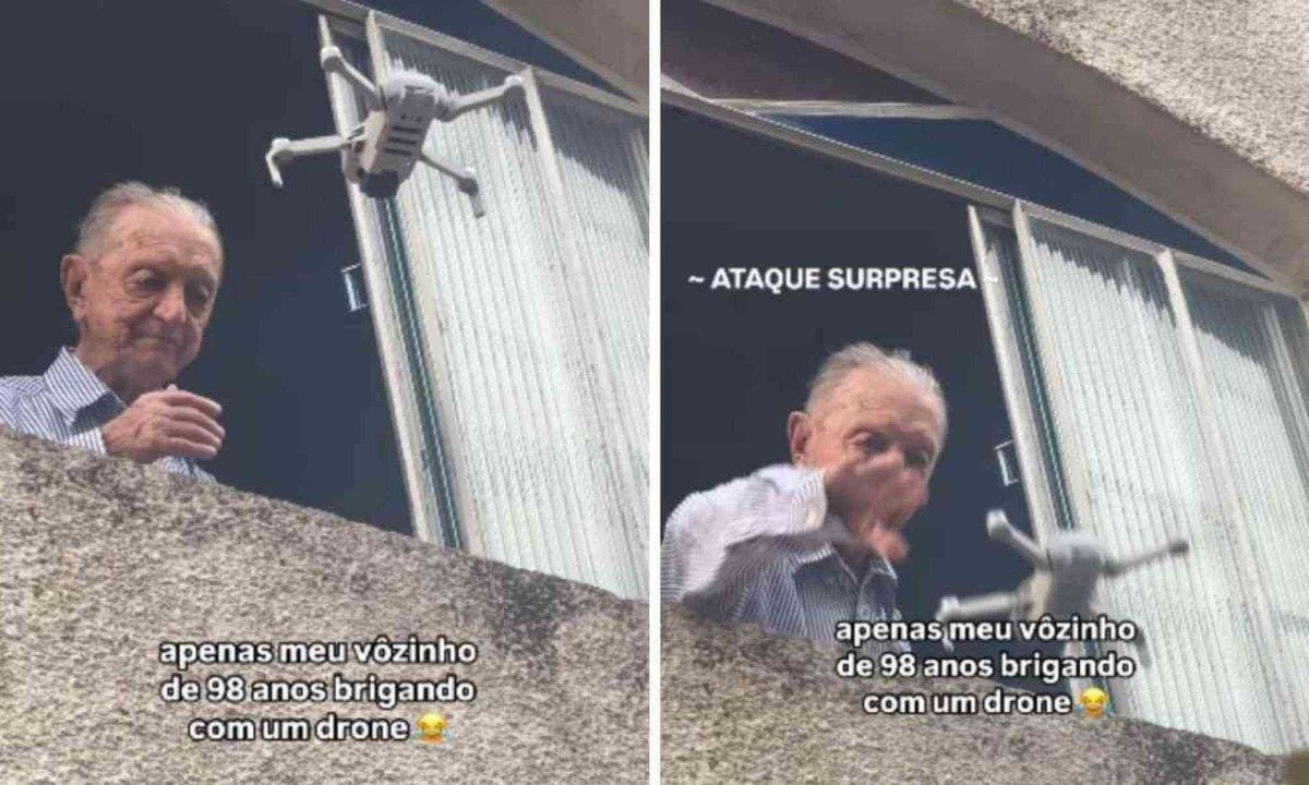 Internautas se divertem com vídeo de vovô brigando com um drone/foto: Reprodução / Instagram Internautas se divertem com vídeo de vovô brigando com um drone/foto: Reprodução / Instagram