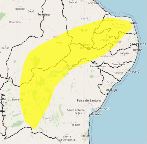 Àreas de Pernambuco têm risco de vendaval/Imagem: Inmet Àreas de Pernambuco têm risco de vendaval/Imagem: Inmet