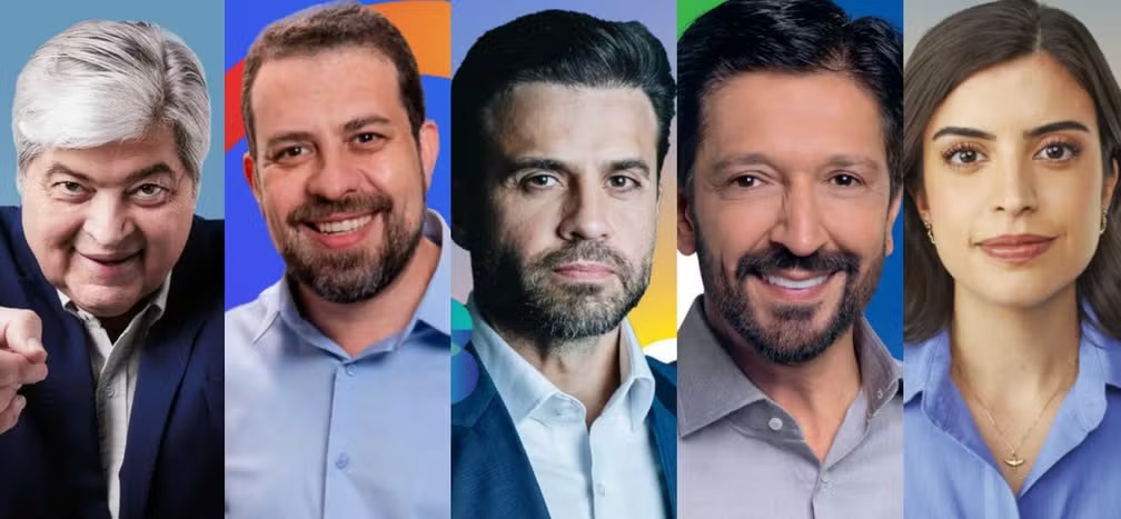 Na foto, da esquerda para a direita: Datena (PSDB), Guilherme Boulos (PSOL), Pablo Marçal (PRTB), Ricardo Nunes (MDB) e Tabata Amaral (PSB)/fotos: Reprodução Na foto, da esquerda para a direita: Datena (PSDB), Guilherme Boulos (PSOL), Pablo Marçal (PRTB), Ricardo Nunes (MDB) e Tabata Amaral (PSB)/fotos: Reprodução