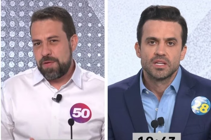 Pablo Marçal (à dir.) usou laudo falso para acusar Guilherme Boulos (à esq.) de ser usuário de cocaína/foto: Reprodução/Youtube Pablo Marçal (à dir.) usou laudo falso para acusar Guilherme Boulos (à esq.) de ser usuário de cocaína/foto: Reprodução/Youtube