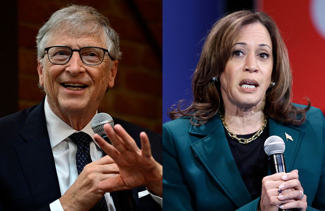 Bill Gates e Kamala Harris/Fotos: John MACDOUGALL / AFP e KAMIL KRZACZYNSKI / AFP Bill Gates e Kamala Harris/Fotos: John MACDOUGALL / AFP e KAMIL KRZACZYNSKI / AFP