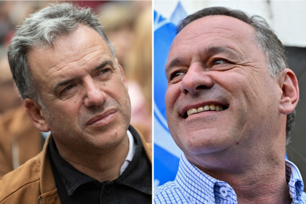 O candidato de esquerda Yamandú Orsi e o candidato da centro-direita Álvaro Delgado/Crédito: SANTIAGO MAZZAROVICH / AFP O candidato de esquerda Yamandú Orsi e o candidato da centro-direita Álvaro Delgado/Crédito: SANTIAGO MAZZAROVICH / AFP