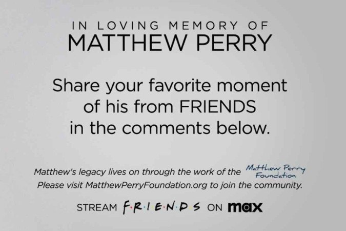 Homenagem feita para Matthew Perry/foto: Reprodução/Instagram Homenagem feita para Matthew Perry/foto: Reprodução/Instagram