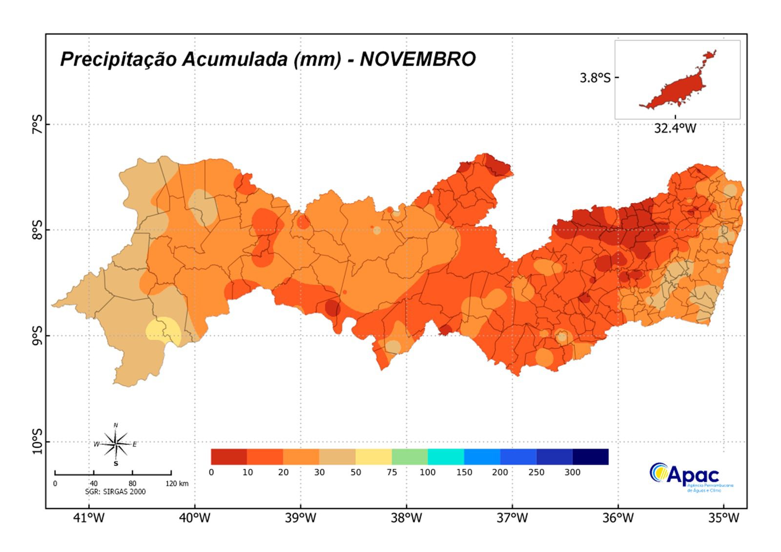 Para o trimestre entre novembro e janeiro, a expectativa é de volumes de chuva abaixo do normal e temperaturas acima da média histórica em todas as regiões de Pernambuco./Foto: Divulgação/Apac