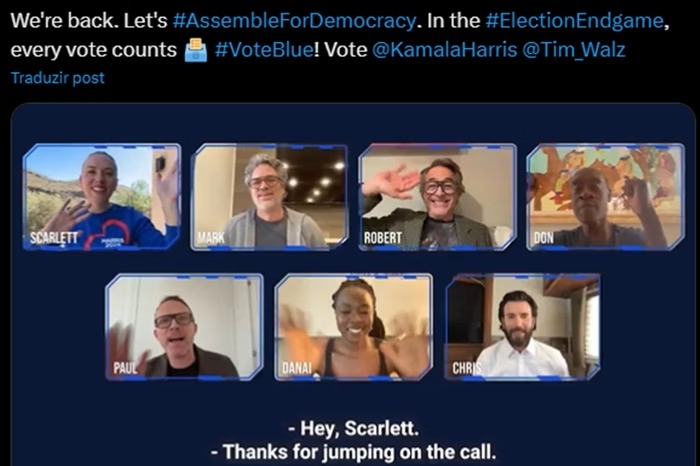 Em vídeo, atores apoiaram a campanha da democrata Kamala Harris/foto: Reprodução/Redes Sociais Em vídeo, atores apoiaram a campanha da democrata Kamala Harris/foto: Reprodução/Redes Sociais