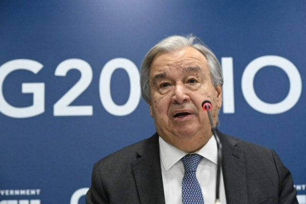 Rio de Janeiro, Brasil- 17 de Novembro de 2024- G20- Rio de Janeiro, Brasil- 17 de Novembro de 2024- G20 Social/U20. Secretario Geral das Nacoes Unidas Antonio Guterres durante entrevista coletiva no Museu de Arte Moderna antes de sua participacao no G20 Summit. . Foto: Alexandre Brum/G20 . Rio de Janeiro, Brazil - November 17, 2024 - United Nations Secretary-General Antonio Guterres during a press conference at the Museum of Modern Art before his participation in the G20 Summit