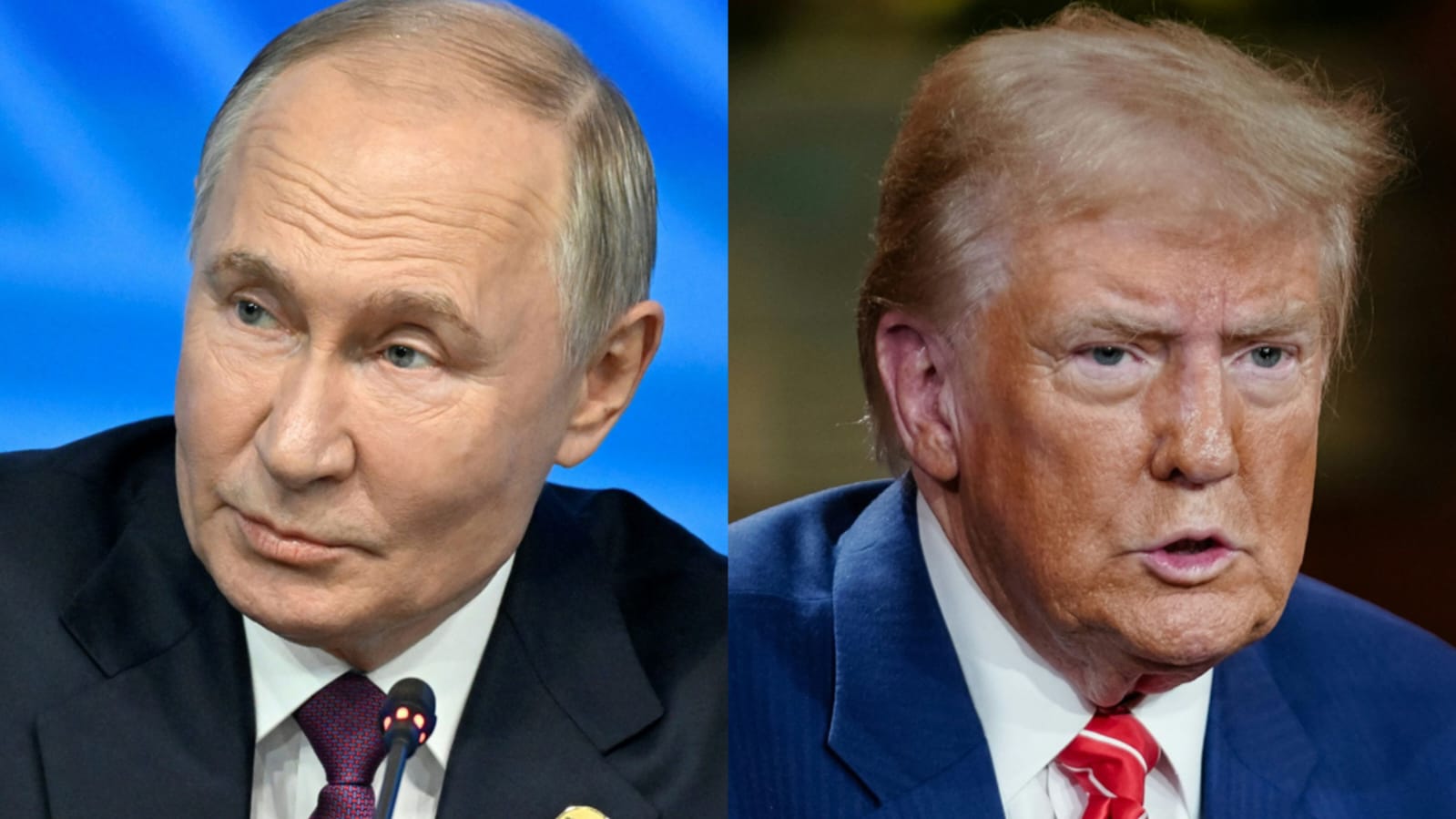Presidente da Rússia, Vladimir Putin (à esq.) e o presidente eleito dos EUA, Donald Trump (à dir.)