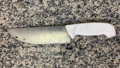 Arma branca utilizada no crime foi esta peixeira, de sete polegadas, aprendida durante a abordagem./Foto: Divulgação/PCPE