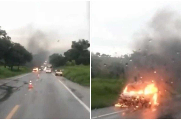 Corpo de Bombeiros foi acionado pelo motorista do veículo/Crédito: Redes sociais Corpo de Bombeiros foi acionado pelo motorista do veículo/Crédito: Redes sociais