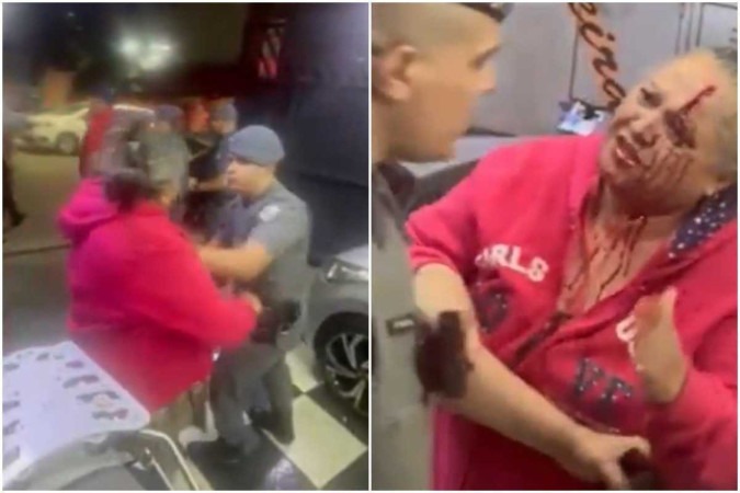 Lenilda Messias, de 63 anos, foi ferida no rosto. Ela levou chute, empurrões e foi agarrada pela roupa pelos policiais/foto: Reprodução/X Lenilda Messias, de 63 anos, foi ferida no rosto. Ela levou chute, empurrões e foi agarrada pela roupa pelos policiais/foto: Reprodução/X
