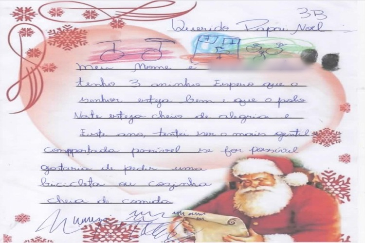 Uma criança de 3 anos pediu para a mãe escrever seu pedido de Natal; ela pede uma "cozinha cheia de comida"/Foto: Reprodução Blog Noel dos Correios Uma criança de 3 anos pediu para a mãe escrever seu pedido de Natal; ela pede uma "cozinha cheia de comida"/Foto: Reprodução Blog Noel dos Correios