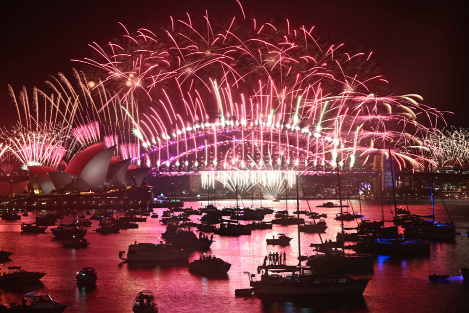 Chegada do ano novo em Sidney, na Austrália