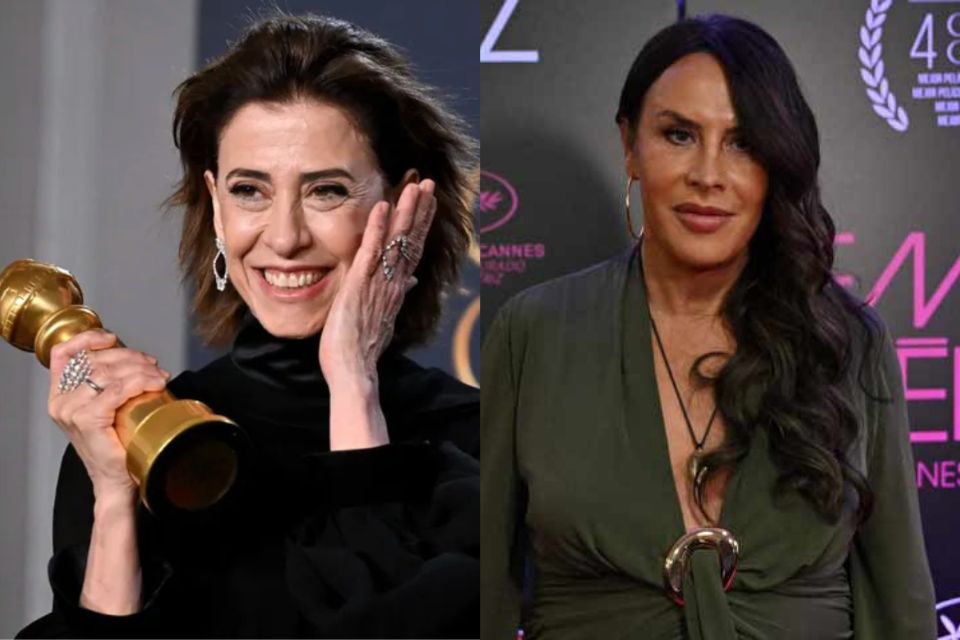 Fernanda Torres (à esq.) e Karla Sofía Gascón (à dir.)/foto: Robyn Beck / AFP e AFP Fernanda Torres (à esq.) e Karla Sofía Gascón (à dir.)/foto: Robyn Beck / AFP e AFP