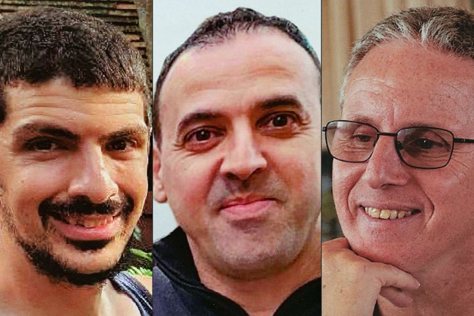 Reféns israelenses Or Levy, Eli Sharabi e Ohad Ben Ami/Foto: AFP Reféns israelenses Or Levy, Eli Sharabi e Ohad Ben Ami/Foto: AFP