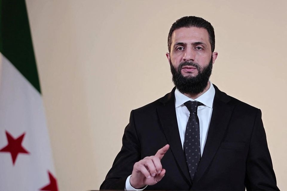 O presidente interino da Síria, Ahmed al-Sharaa/Foto: AFP PHOTO/SYRIAN PRESIDENCY O presidente interino da Síria, Ahmed al-Sharaa/Foto: AFP PHOTO/SYRIAN PRESIDENCY