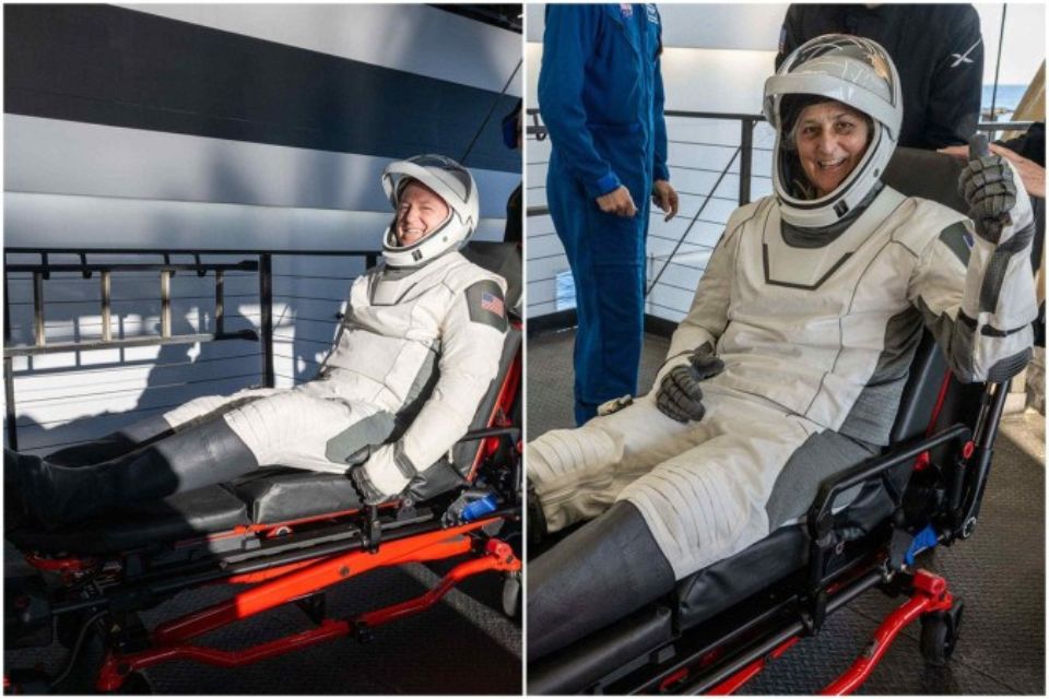 Butch Wilmore e Suni Williams estavam na Estação Espacial Internacional desde junho, depois que a nave espacial apresentou problemas de propulsão/Crédito: Keegan Barber/Nasa