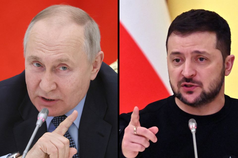 Combina&ccedil;&atilde;o de fotos de arquivo mostra o presidente russo Vladimir Putin e o presidente ucraniano Volodymyr Zelensky/Fotos: Mikhail METZEL e Sergei SUPINSKY/various sources/AFP