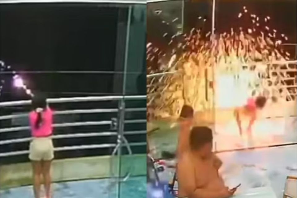 A criança, que brincava com uma vareta, foi derrubada pela explosão elétrica/Crédito: Reprodução / Redes Sociais