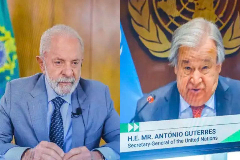 Presidente Lula e o secretário-geral da ONU, António Guterres, durante reunião da Cúpula Virtual sobre Ambição Climática/Ricardo Stuckert/PR Presidente Lula e o secretário-geral da ONU, António Guterres, durante reunião da Cúpula Virtual sobre Ambição Climática/Ricardo Stuckert/PR