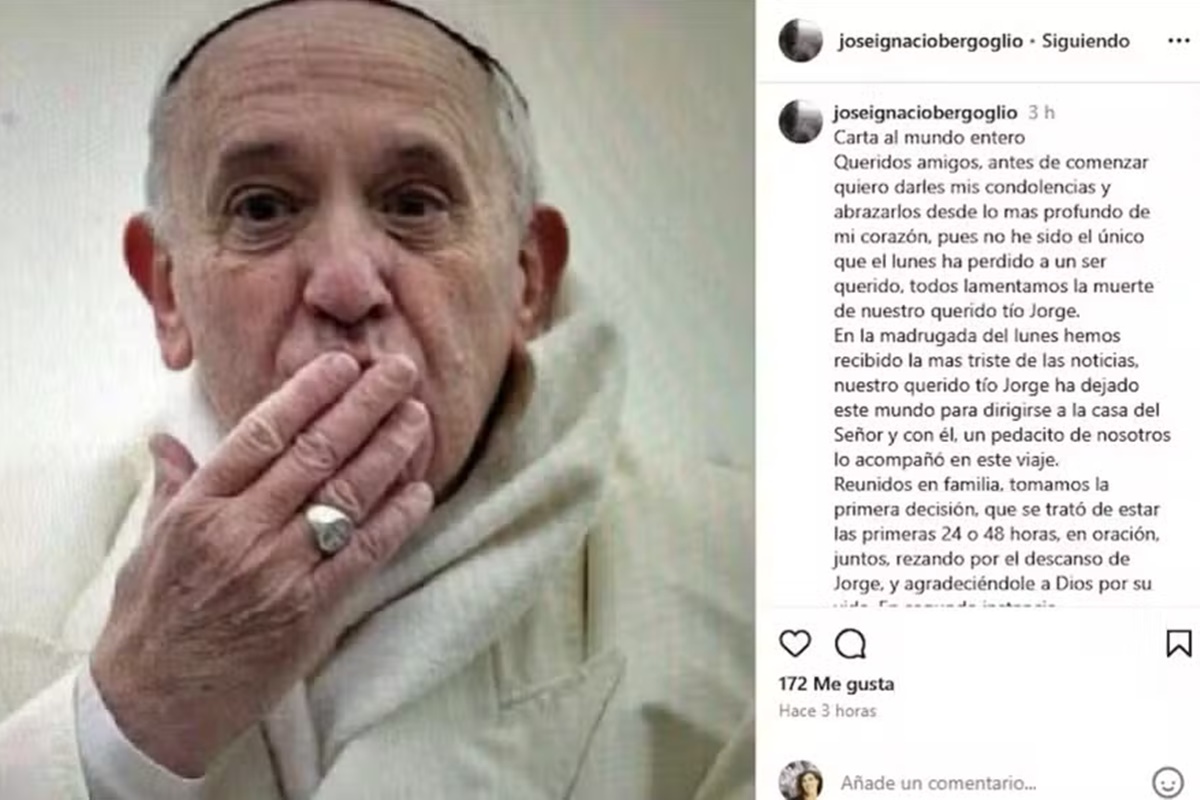 Captura de tela da publicação do sobrinho do papa Francisco/foto: Reprodução/Redes sociais Captura de tela da publicação do sobrinho do papa Francisco/foto: Reprodução/Redes sociais