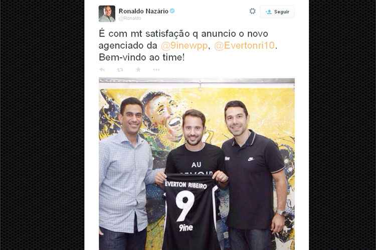 Empresa do craque Ronaldo fechou contrato de gerenciamento de imagem com Everton Ribeiro