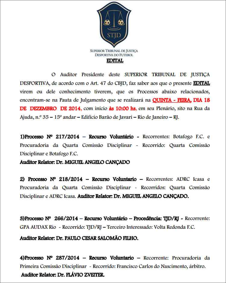 Processo Nº 218/2014 é o do Icasa, que será julgado na 5ª no Tribunal Pleno por ter entrado na Justiça Comum