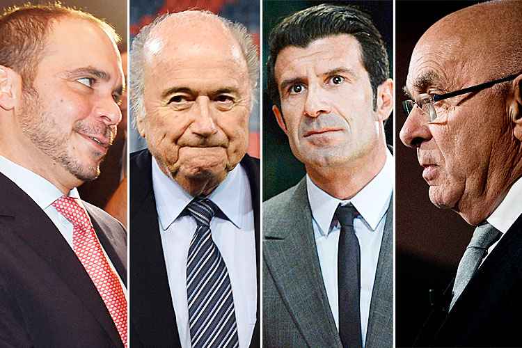 Candidatos à presidência da Fifa: Ali Bin Al Hussein, Joseph Blatter, Luís Figo e Michael van Praag