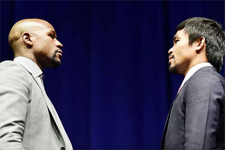 Astros do boxe mundial, Mayweather e Pacquiao fizeram a primeira encarada da "luta do século" nesta quarta