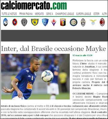 Imprensa italiana citou Mayke nesta quinta
