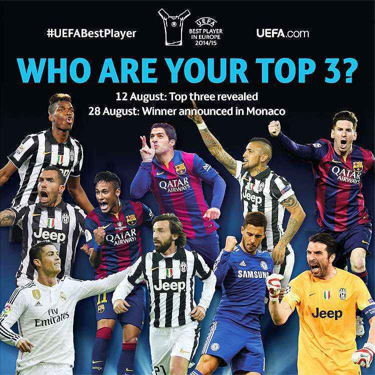 Uefa divulgou imagem nas redes sociais para anunciar os dez finalistas ao prêmio de melhor da Europa