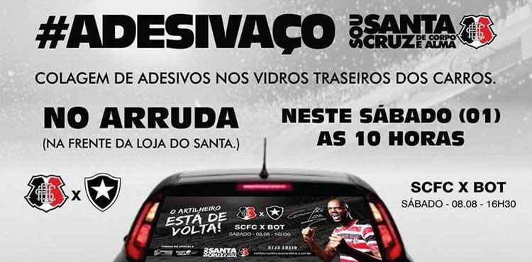 Santa Cruz colocará adesivos no carro neste sábado para divulgar a estreia de Grafite