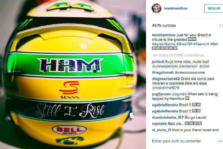 Inglês tricampeão mundial posta no Instagram foto do capacete que usará para homenagear o ídolo Senna