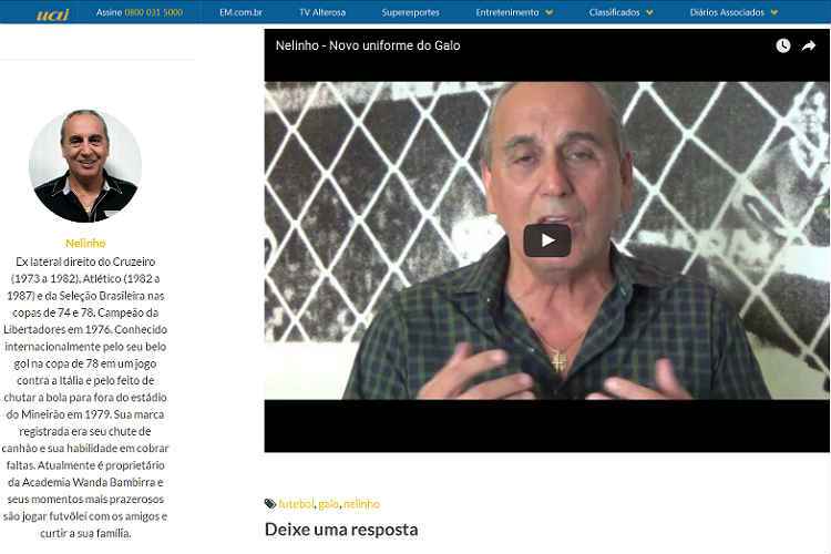 Nelinho, novo blogueiro do Portal Uai e Superesportes, fará vídeos comentando sobre o futebol brasileiro