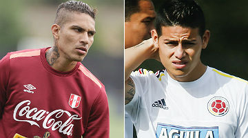 Peru, de Paolo Guerrero, e Colômbia, de James Rodríguez, duelam por vaga na semifinal