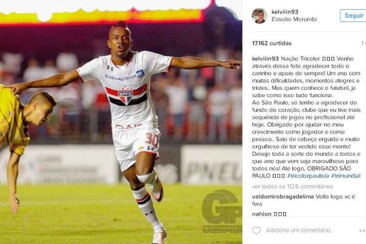 Atacante Kelvin publicou mensagem de despedida em sua conta no Instagram