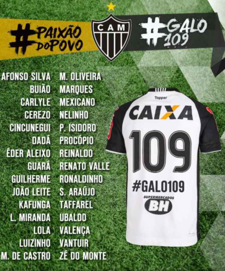 Jogadores do Atlético vestirão camisas com nomes de ídolos históricos do clube alvinegro