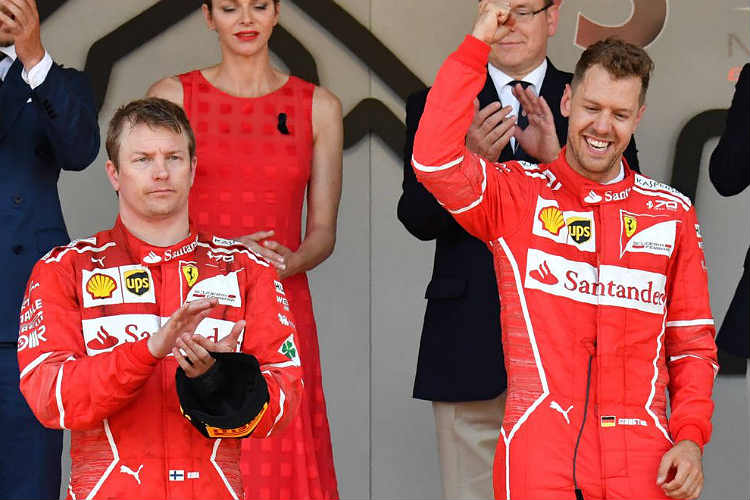 Pole em Mônaco, Raikkonen foi superado pelo companheiro Vettel, que disparou na liderança do Mundial
