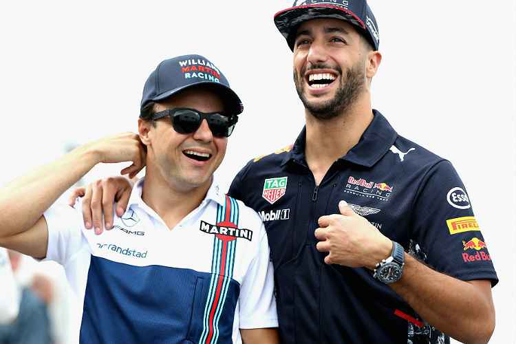 Massa em clima descontraído com Daniel Ricciardo; brasileiro pretende prolongar permanência na F-1