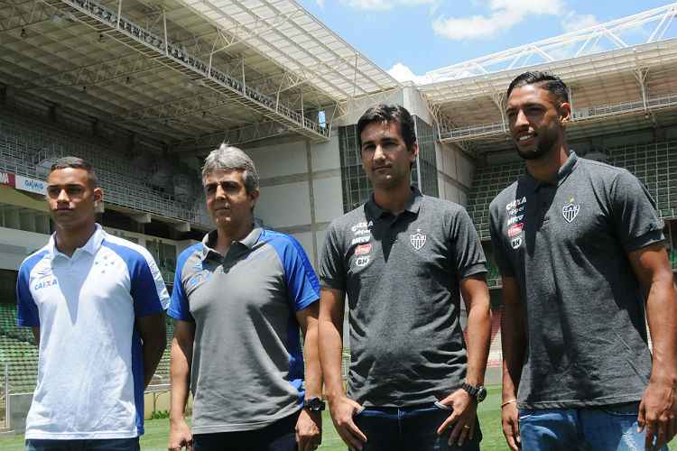 Tony e Emerson Ávila, do Cruzeiro; Ricardo Resende e Nathan, do Atlético; capitães e técnicos se empolgam com clássico deste sábado, no Independência