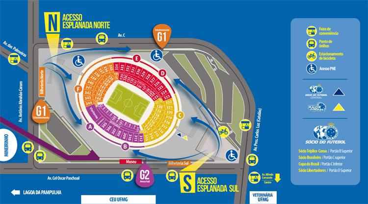 Confira o mapa detalhado do Mineirão