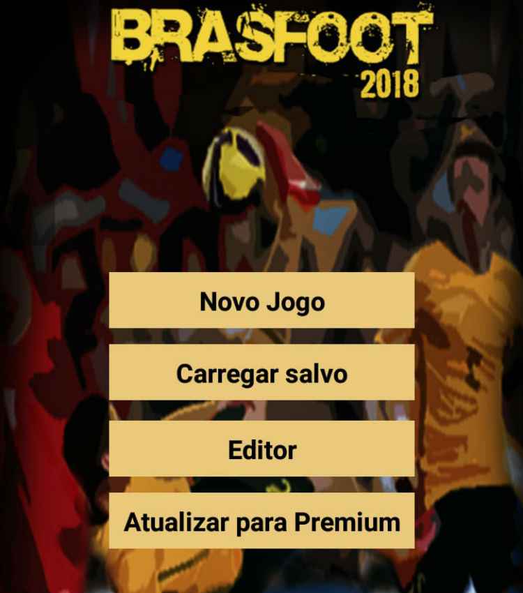 Menu inicial da versão mobile do game brasileiro Brasfoot, a primeira para smartphones e tablets