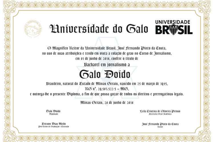 Quem se formar na Universidade do Galo poderá receber diploma customizado com escudo do Atlético