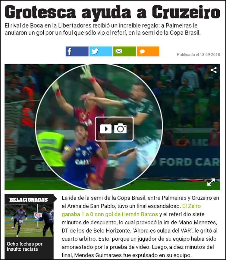 Diário Olé ainda disse que o Cruzeiro recebeu uma