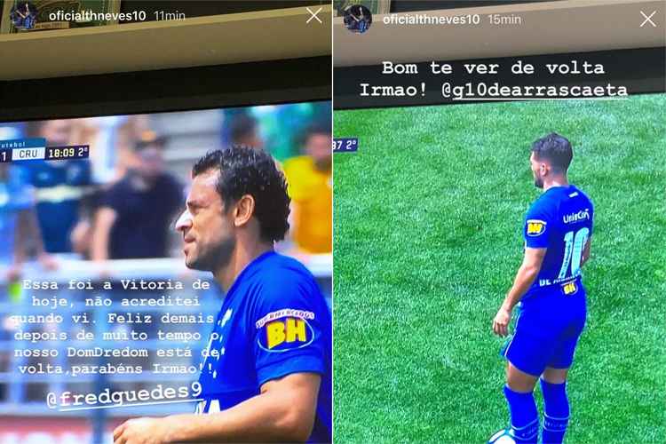 Thiago Neves usou o Instagram para comemorar os retornos de Fred e Arrascaeta